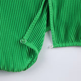 Women Dress Spring Green Pleated Dress round Neck Dress