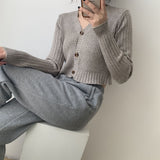 Women Cardigan Sweater V-neck Knitted off-Shoulder Short Long Sleeve Cardigan Spring and Autumn Top 8t8120