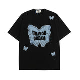 Men T Shirt Vintage Foam Printed Letters Casual Short Sleeve T-shirt