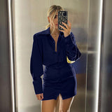 Women Dress Silk-like Matte Satin Shirt Dress