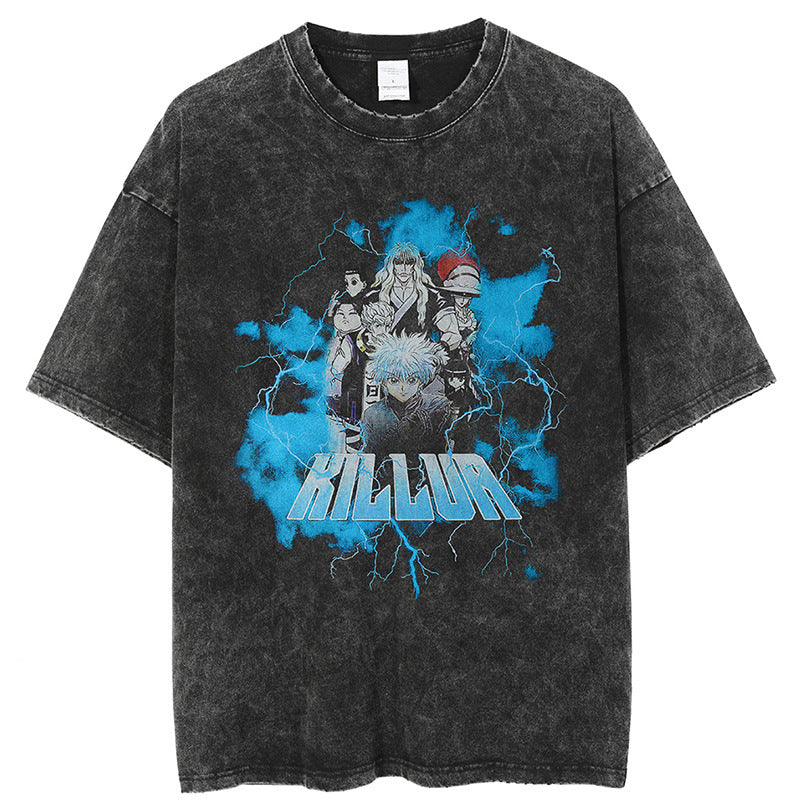 Loose cotton washed old hip hop T-shirt