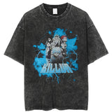 Loose cotton washed old hip hop T-shirt