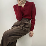 Women Winter Knitted Sweater Spring and Autumn V-neck Long-Sleeve Knitwear Sweater 8t8118