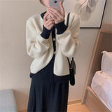 Women Knitted Cardigan Autumn Loose Crew Neck Top Coat