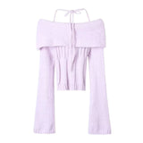 Women Sweater Knitwear Sexy off-Shoulder Sweater Chest Hollow Sweater
