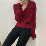 Women Winter Knitted Sweater V-neck Sweater Cable-Knit Sweater Top Spring 8t8113