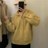 Women Knitted Cardigan Retro Hooded Cardigan Sweater Zipper Knitted Coat