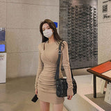 Women Dresses Hollow Dress off-Shoulder Pleated Sexy Hip Skirt