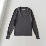 Women Sweater Knitwear Sexy Polo Collar Knitwear V Lapel Knitted Top Bottoming Shirt