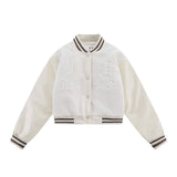 Women Jacket Baseball Uniform Winter Towel Embroidery Pu Leather Sleeves Stitching Jacket