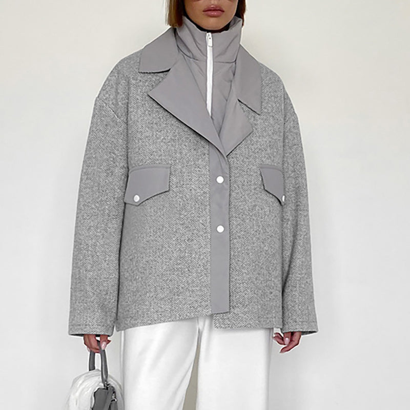 Women Trench Coat Gray Woolen Coat Autumn and Winter Suit