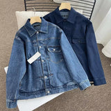 Women Jacket Spring and Autumn Loose Washed-out Lapel Casual Workwear Denim Jacket