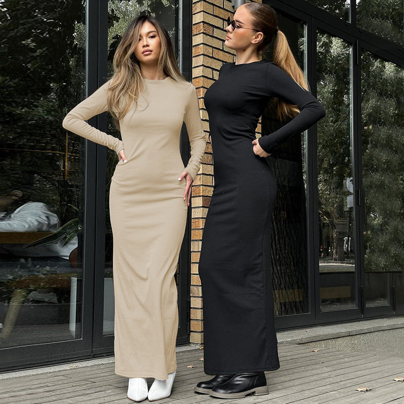 Women Dresses Winter Slim Fit round Neck Long Sleeves Dress