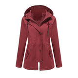 Women Trench Coat Long Cardigan Hooded Coat Outdoor Raincoat