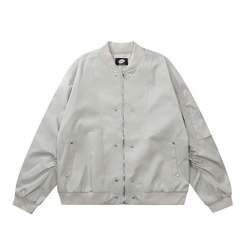 Men Jacket Coat Pleated Sleeves Loose Men's Jacket Baseball Uniform