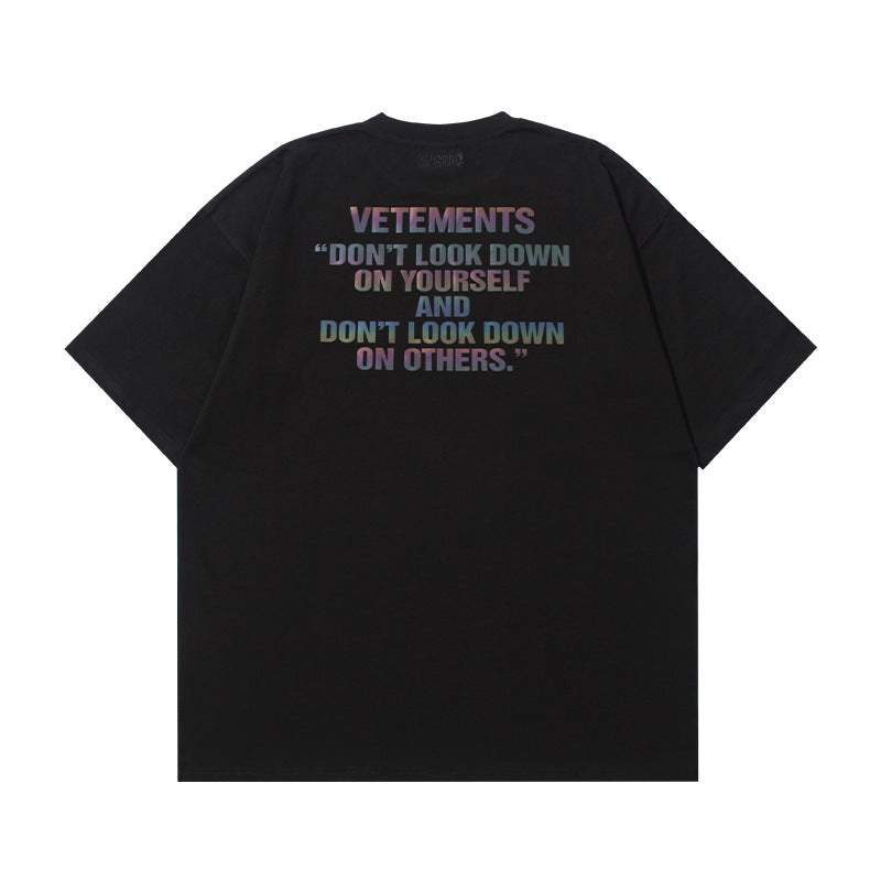 Vetements T Shirts VTM Loose Short Sleeve 3M Reflective Letter Printed T-shirt