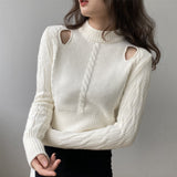 Women Winter Knitted Sweater Sexy Retro Long Sleeve Ripped Autumn 8t8155