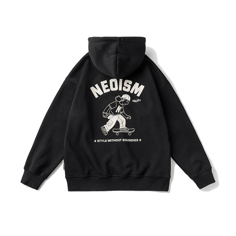 Unisex Winter Cotton Coat Winter Back Printed Hoodie Retro Loose Long Sleeve Top
