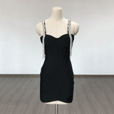 Women's Evening Dress Bandage Dress Sling Tassel Rhinestone Slim Fit Sheath Bandage One-Piece Dress