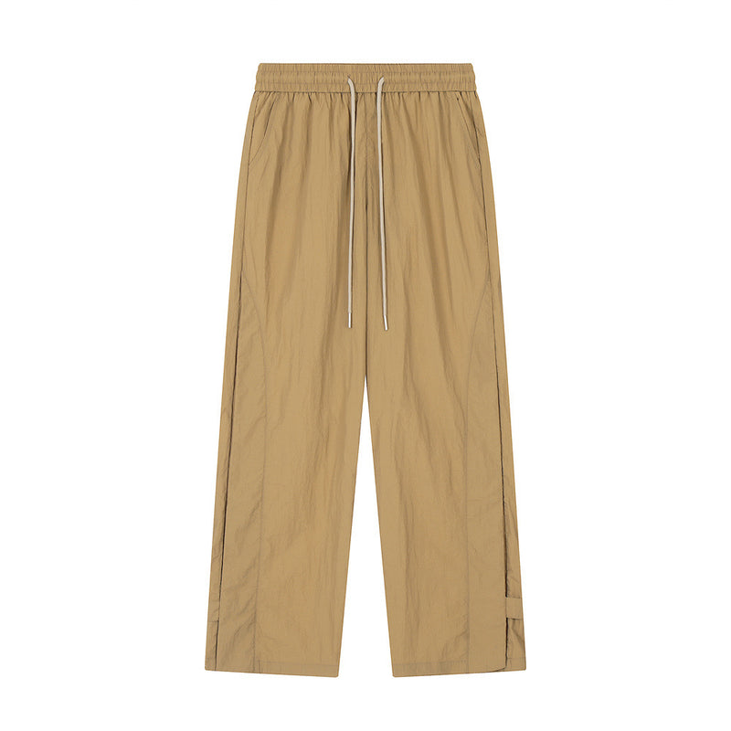 Men Sweatpants Solid Color Casual Straight Trousers Loose Wide-Leg Overalls