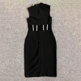 Women Evening Dress High Neck Sexy Hollow Mesh Bandage One-Piece Dress