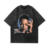 Men T Shirt Vintage Angel Print Wash Short Sleeve T-shirt