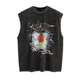 Men Vest Retro Abstract Floral Print Distressed Sleeveless T-shirt