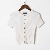 Women Sweater Knitwear Spring/Summer Slim Fit Small round Neck Single-Breasted Knitted Short-Sleeved Cardigan Jacket