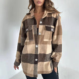 Women Trench Coat Retro Plaid Coat Autumn and Winter Loose