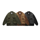 Unisex Winter Cotton Coat Stitching Lambswool Stand-up Collar Cotton-Padded Clothes Vintage Loose Cargo Cotton-Padded Jacket