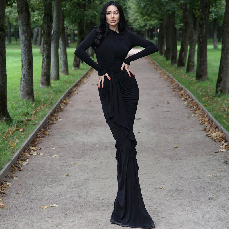 Women Dresse Long Skirt Sexy Long Sleeve Hip Skirt
