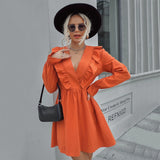 Women Dress Spring and Summer Long Sleeves V-neck Dress
