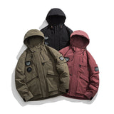 Unisex Winter Cotton Coat Three-Dimensional Pocket Hooded down Jacket Retro Workwear down Jacket