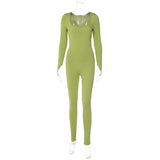 Women Jumpsuit Autumn U-Neck Slim-Fit Long Sleeve