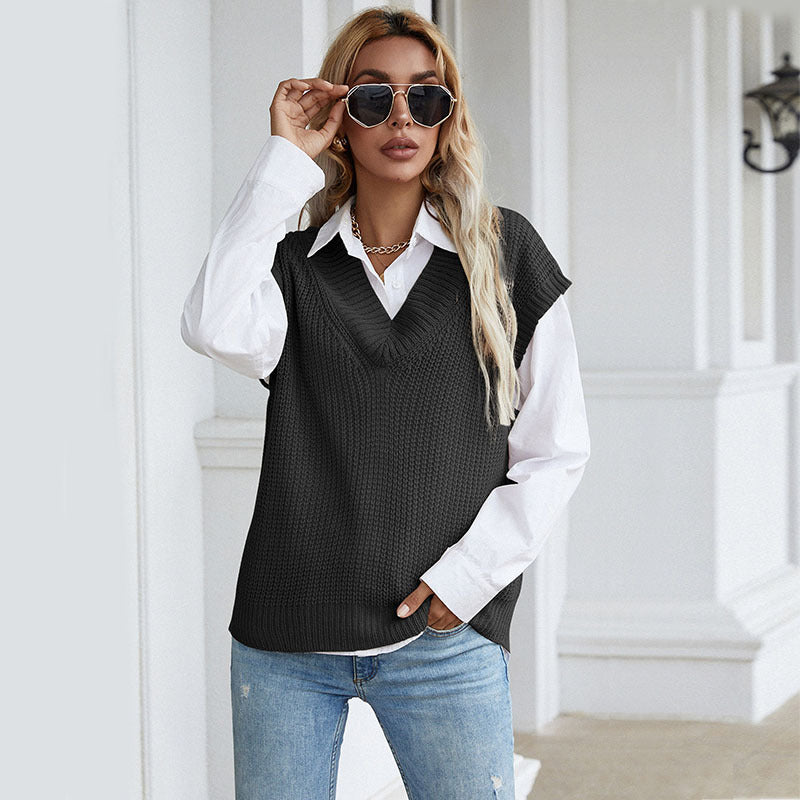 Women Knitted Sweater Vest for Women Fall V-neck