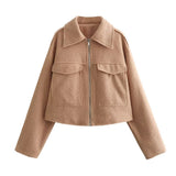 Women Tops Spring Zipper Short Jacket Polo Collar Top