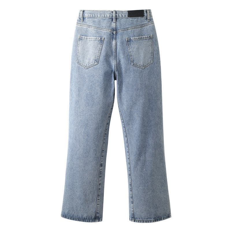 Men Jeans Vintage Men's Flared Distressed Wide Leg Jeans
