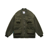 Unisex Winter Cotton Coat Stitching Lambswool Stand-up Collar Cotton-Padded Clothes Vintage Loose Cargo Cotton-Padded Jacket