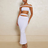 Women Co-Ord Set Exposed Navel Hollow Split Skirt Suit