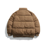 Unisex Winter Cotton Coat Color Letter Print Stand-up Collar Cotton-Padded Clothes Vintage Loose and Warm Cotton Jacket