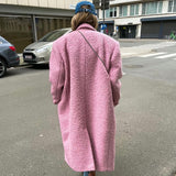 Women Trench Coat Fall/Winter Woolen Thick Pink Lapel Coat
