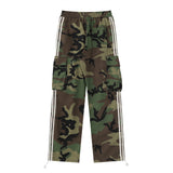 Men Sweatpants Baggy Straight Trousers Multi-Pocket Workwear Sports Trousers