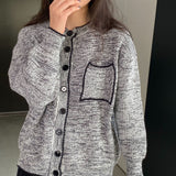 Women Cardigan Sweater Spring Cardigan Coat Black and White Button Sweater Coat 1t1308