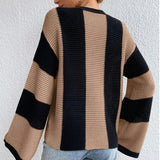 Women Knitted Sweater Spring and Autumn Knitted Sweater Top round Neck Striped Coat