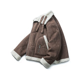 Unisex Winter Cotton Coat Suede Lapel Cotton-Padded Coat Vintage Pocket Decoration Warm-Keeping Cotton Clothing