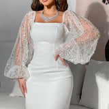 Robe Bridgerton Sexy Sequin Lantern Sleeve Hip-Wrapped Prom Evening Dress