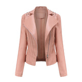 Red Leather Jacket Beaded Leather Women's Long Sleeve Lapel Motorcycle Clothing