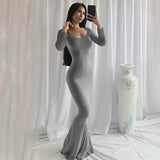 Women Dresses Casual Long Sleeve Slim Fit Camisole Dress (Bla0420)