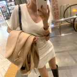 Women Dresses Short Sleeve Dress V-neck Slim Fit Skirt Hip Skirt