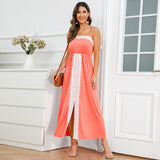 Women Date Dress Lace Slit off-the-Shoulder Tube Top A- line Dress